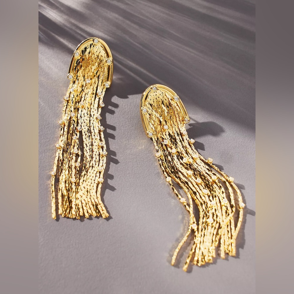 Anthropologie gold tassel statement earrings NWT